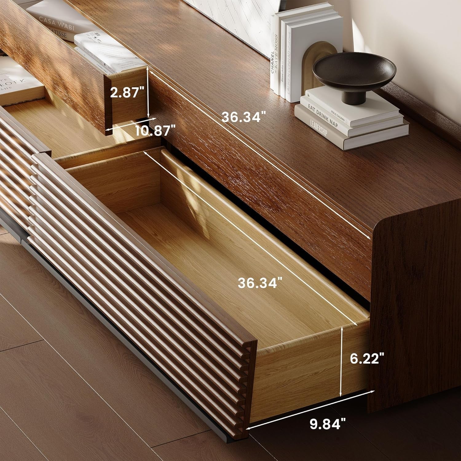 Mid Century Modern TV Stand, 78.74" Entertainment Center with LED Light, Walnut Solid Wood TV Console for Living Room, TV Stand with Storage-1