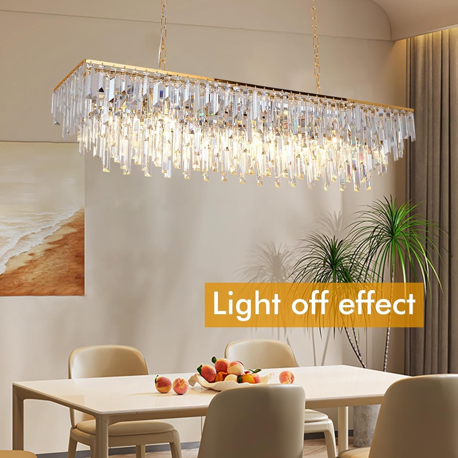 47 Inch Gold Rectangular Crystal Chandelier With Prisms-3