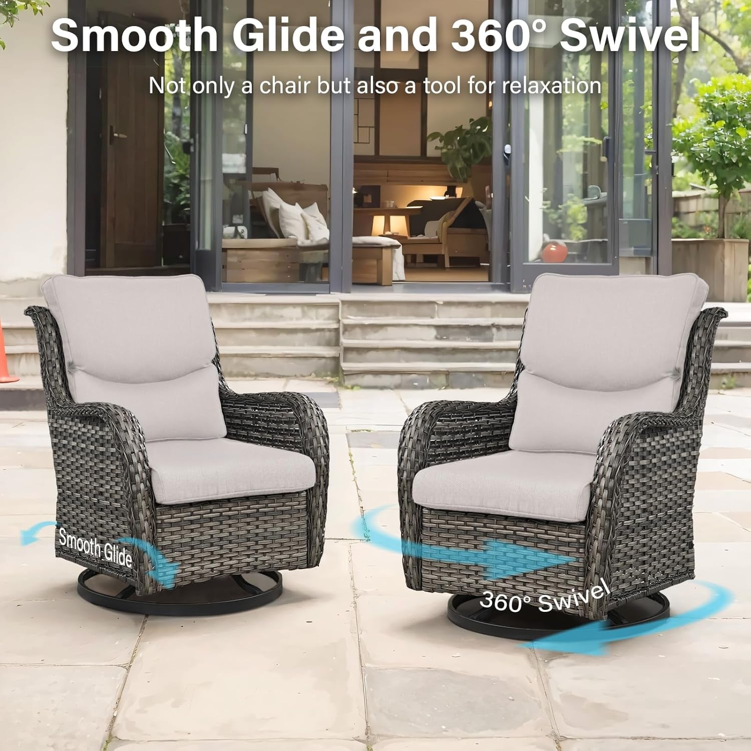 Swivel Rocker Patio Chairs Set with Cozy Coffee Table-2