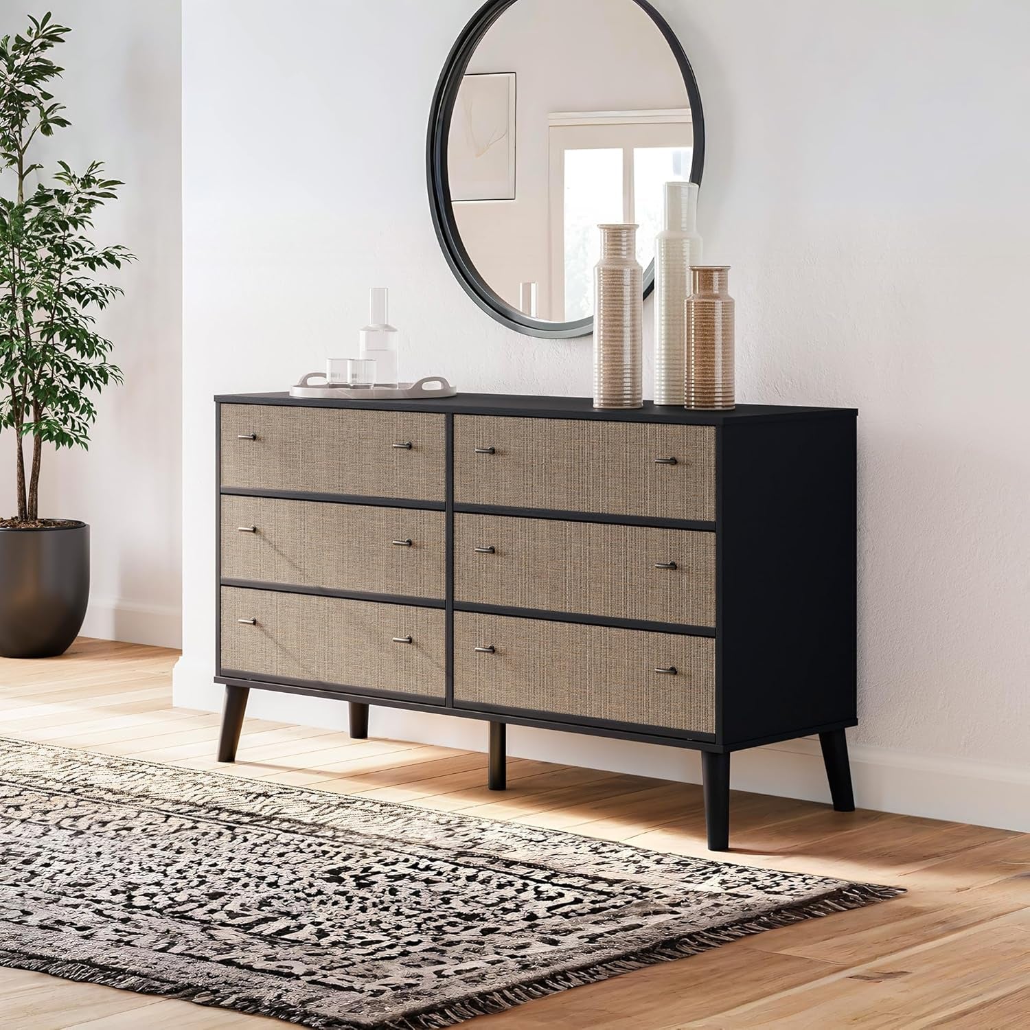Modern TwoTone Black LightBrown Six Drawer Dresser-1