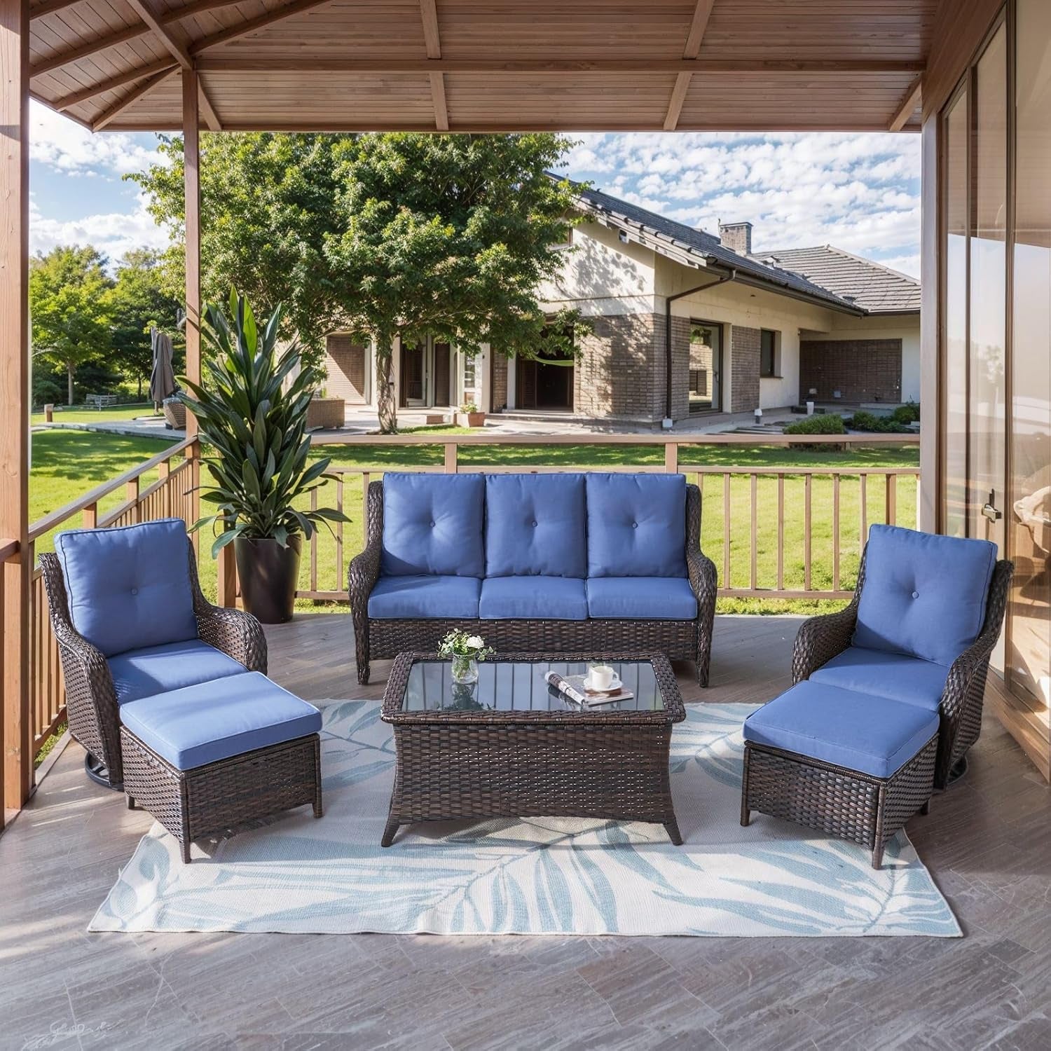 6 Piece Outdoor Patio Furniture Set With Swivel Chairs-2
