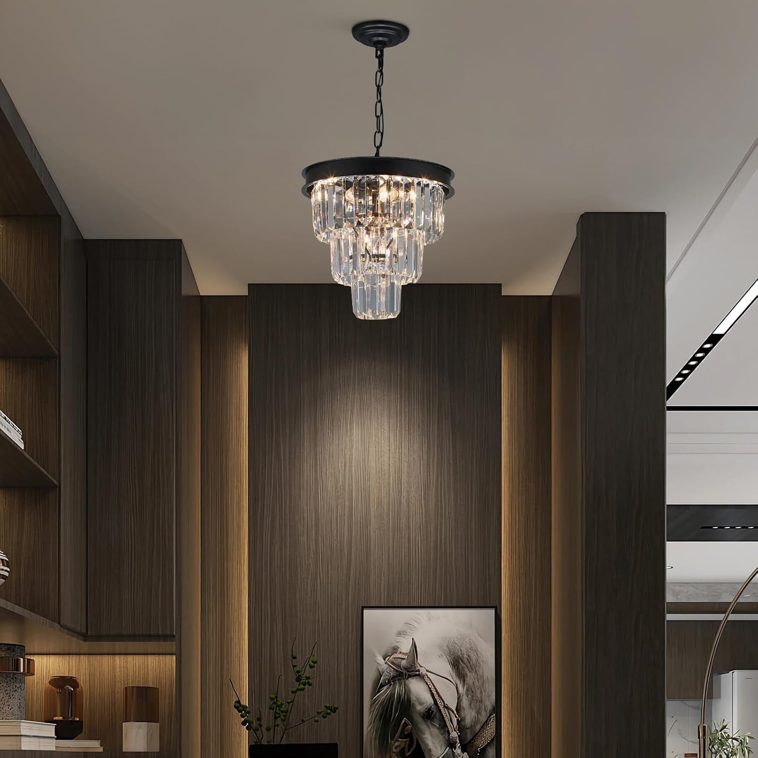 Black Four Light Crystal Chandelier Dining Pendant-1