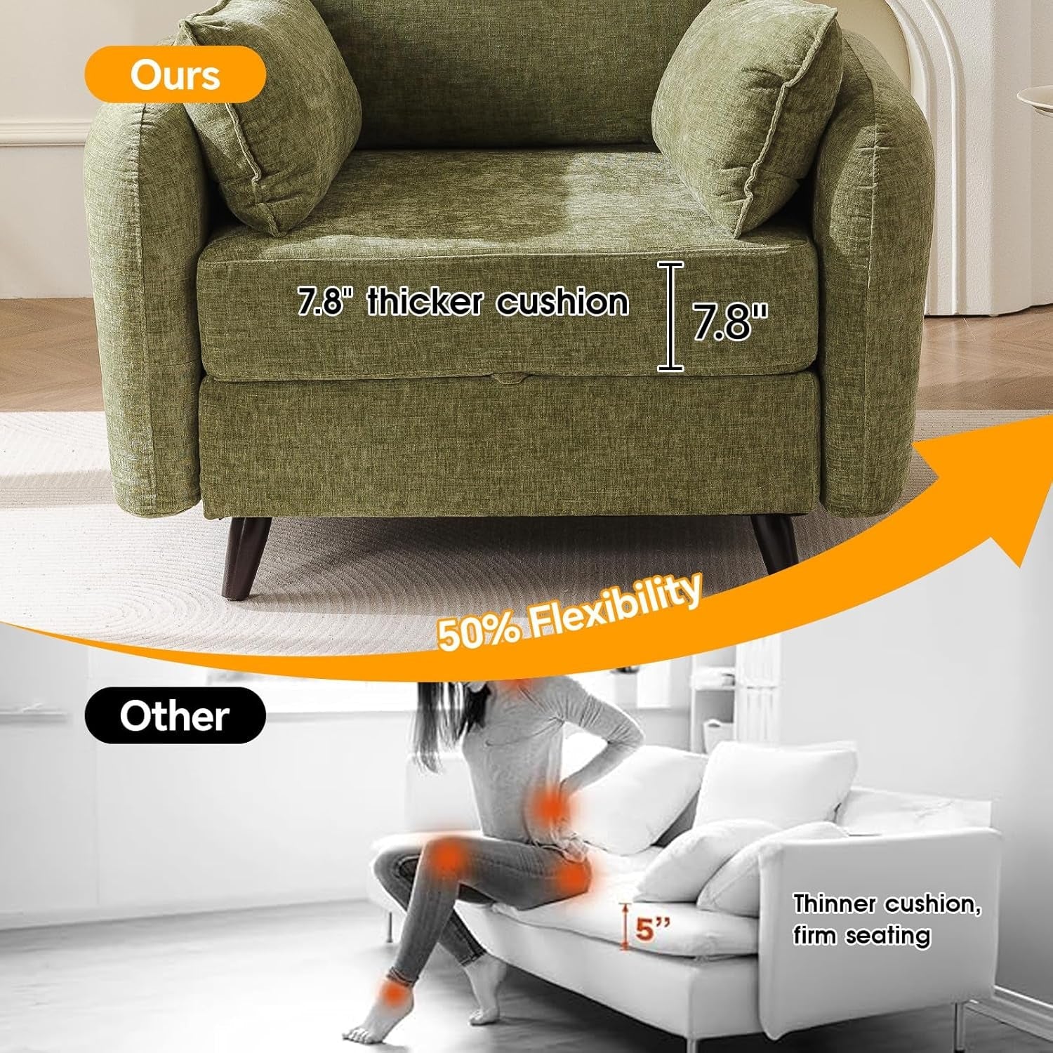 Green Chenille Oversized Accent Chair With DeepStorage-4