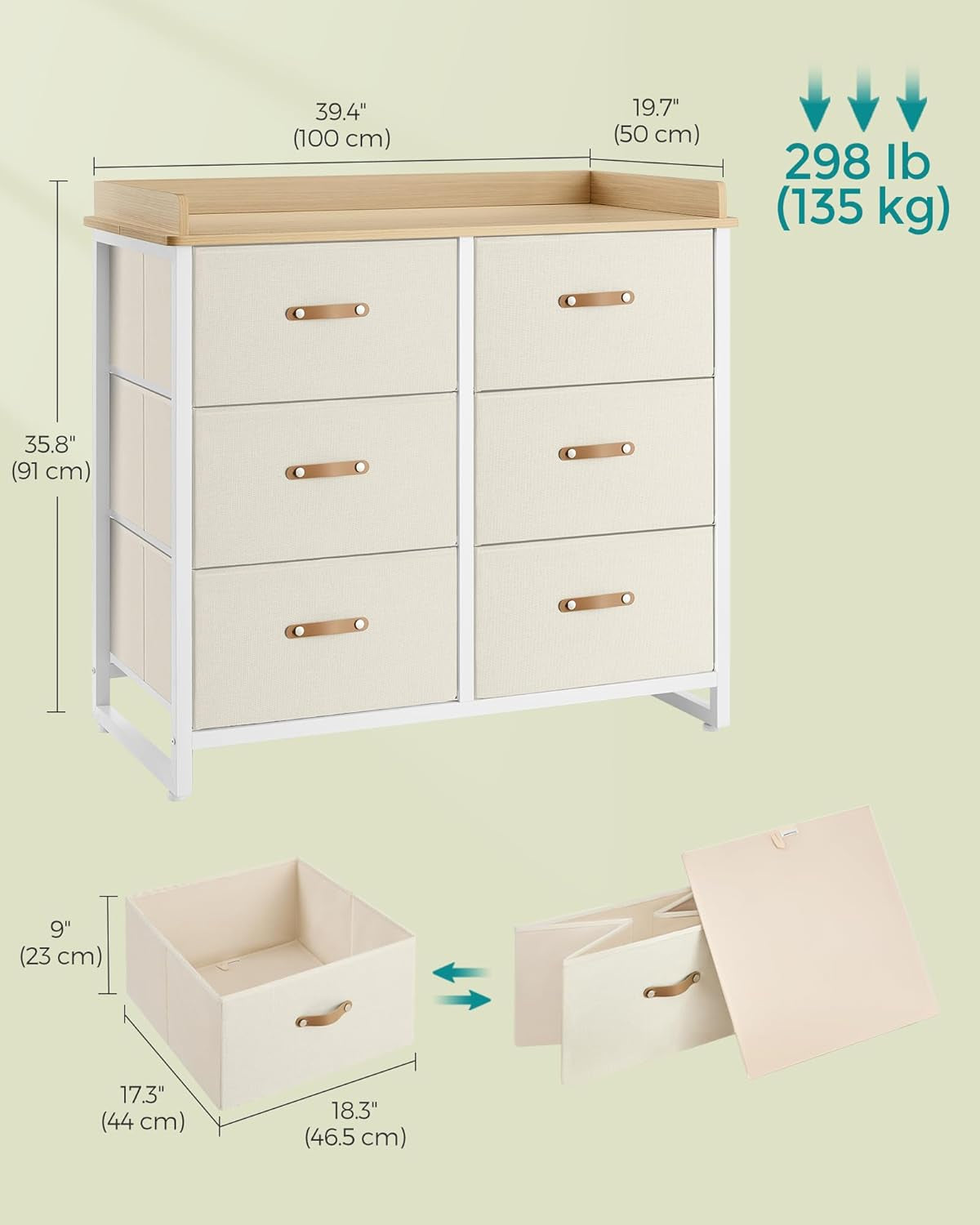Beige Kids Dresser With 6 Drawers-2