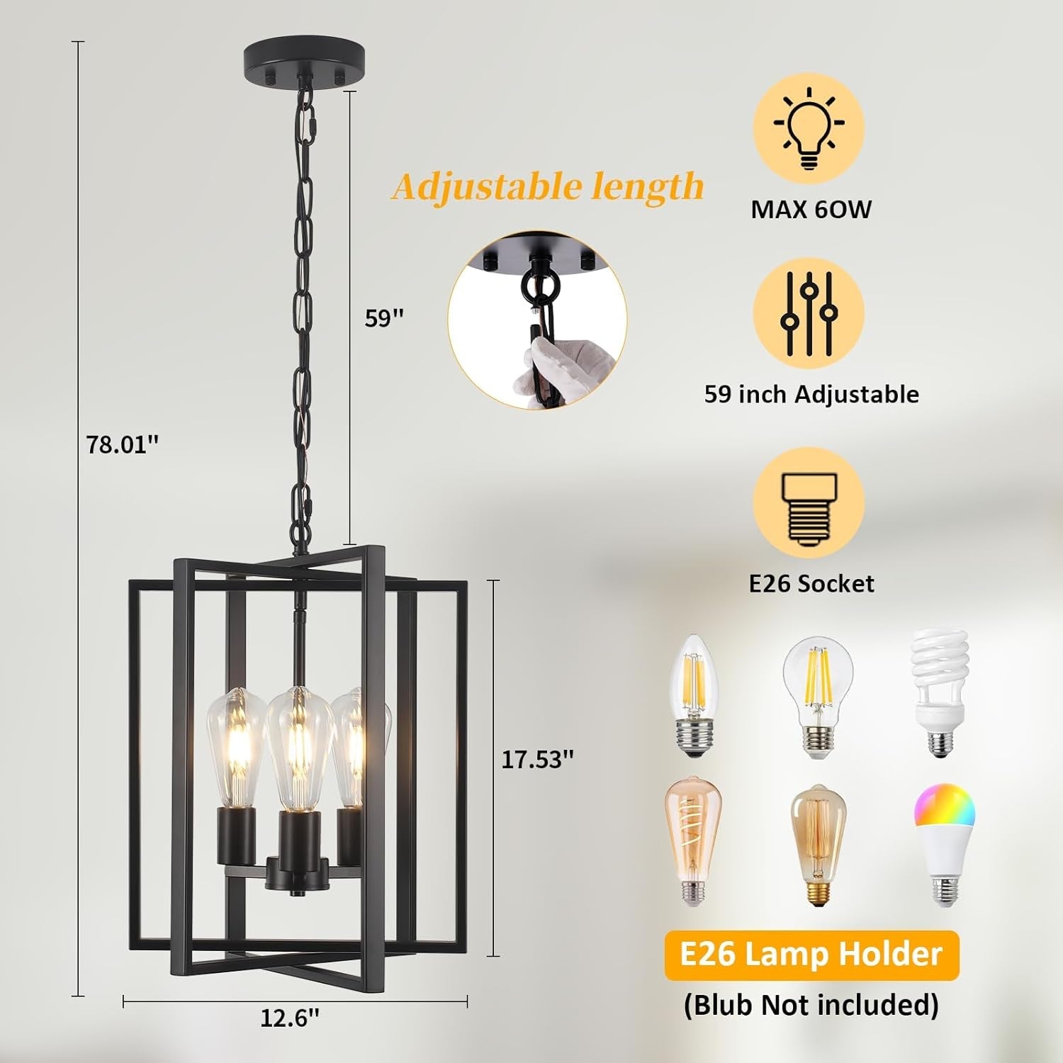 Black Farmhouse 3 Light Chandelier Pendant Kitchen-3