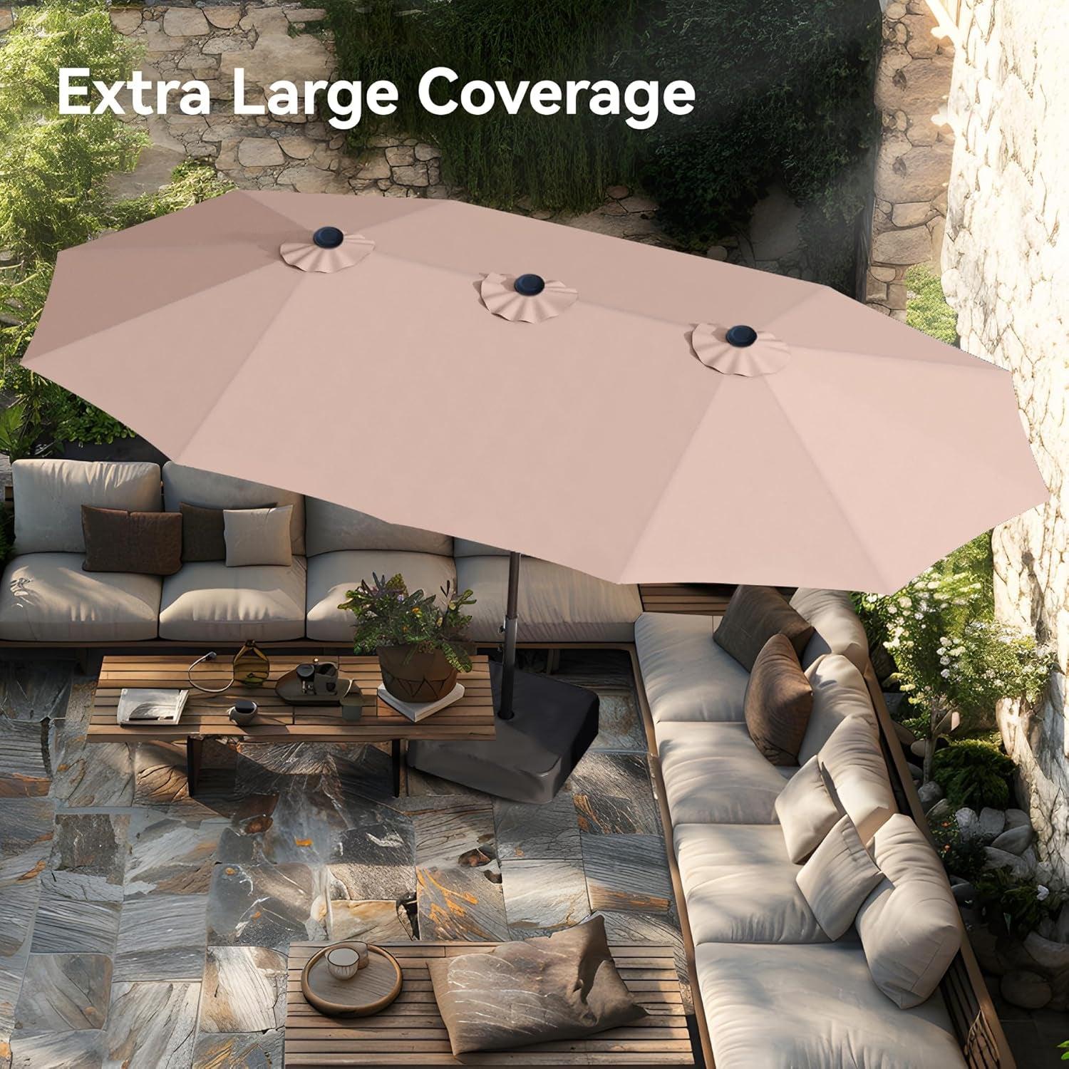 15 Foot Double Sided Patio Umbrella For Outdoor Shade-2