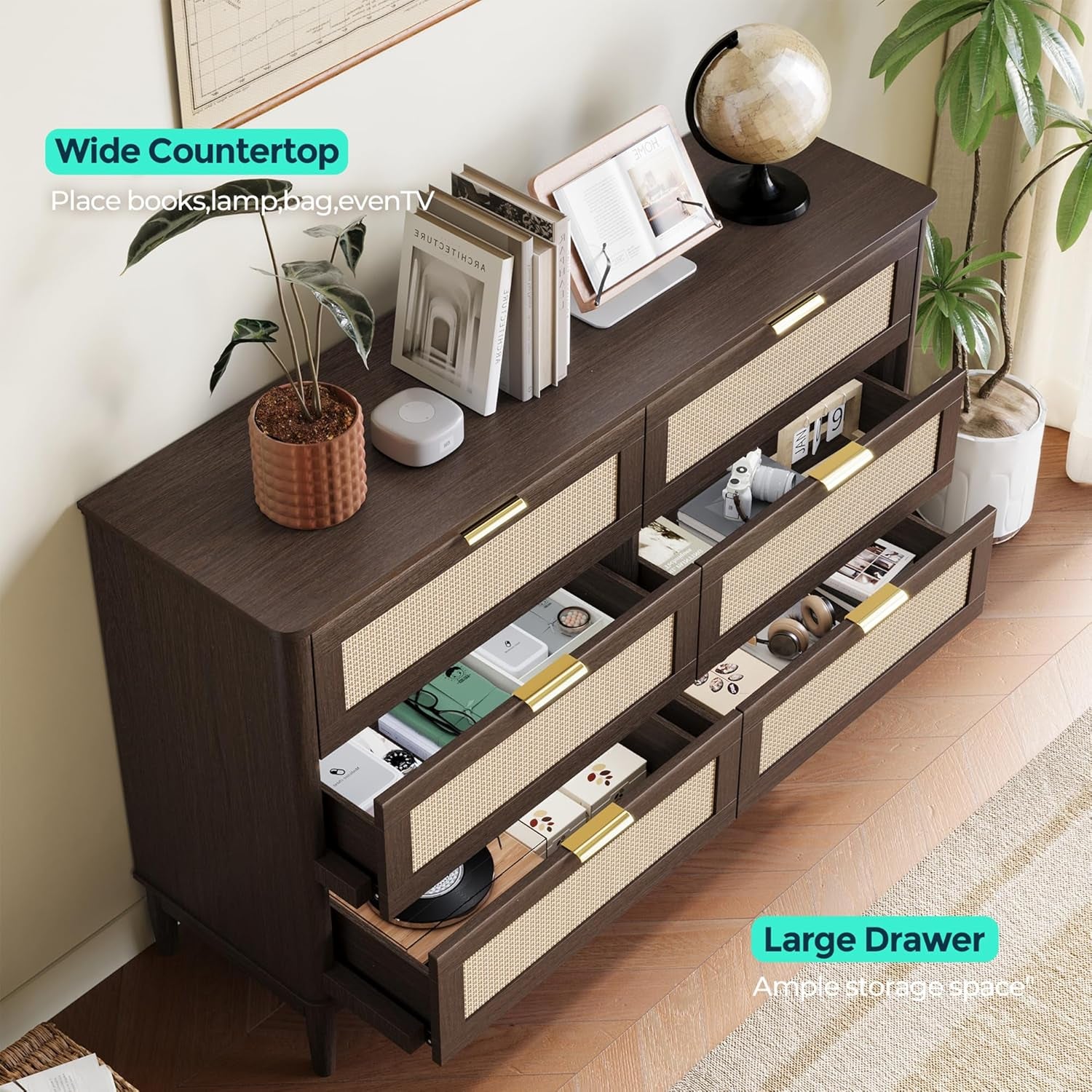 Walnut FortySevenInch Dresser With Six Deep Drawers-3