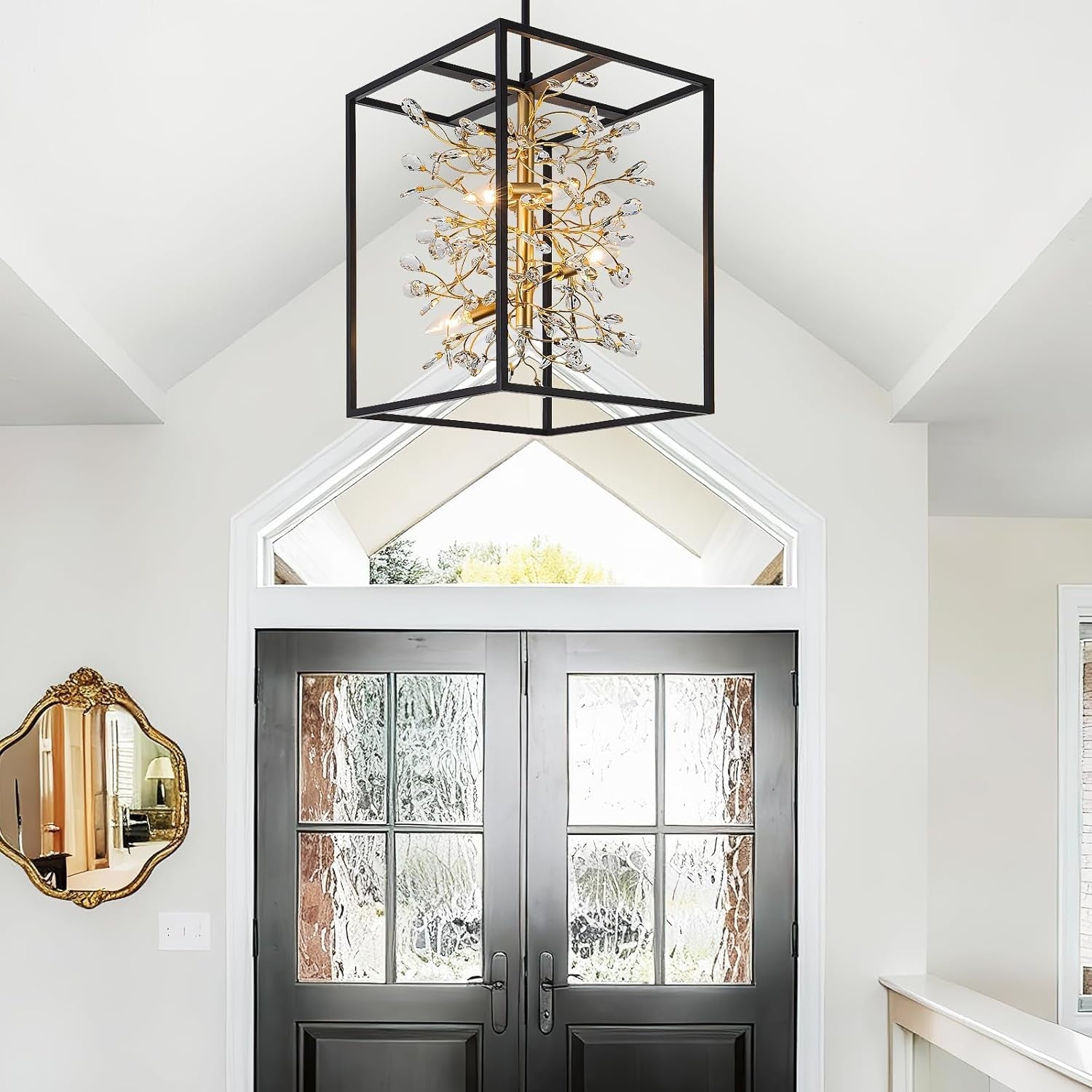 Metallic Blackened Gold Crystal Chandelier Four Light-2