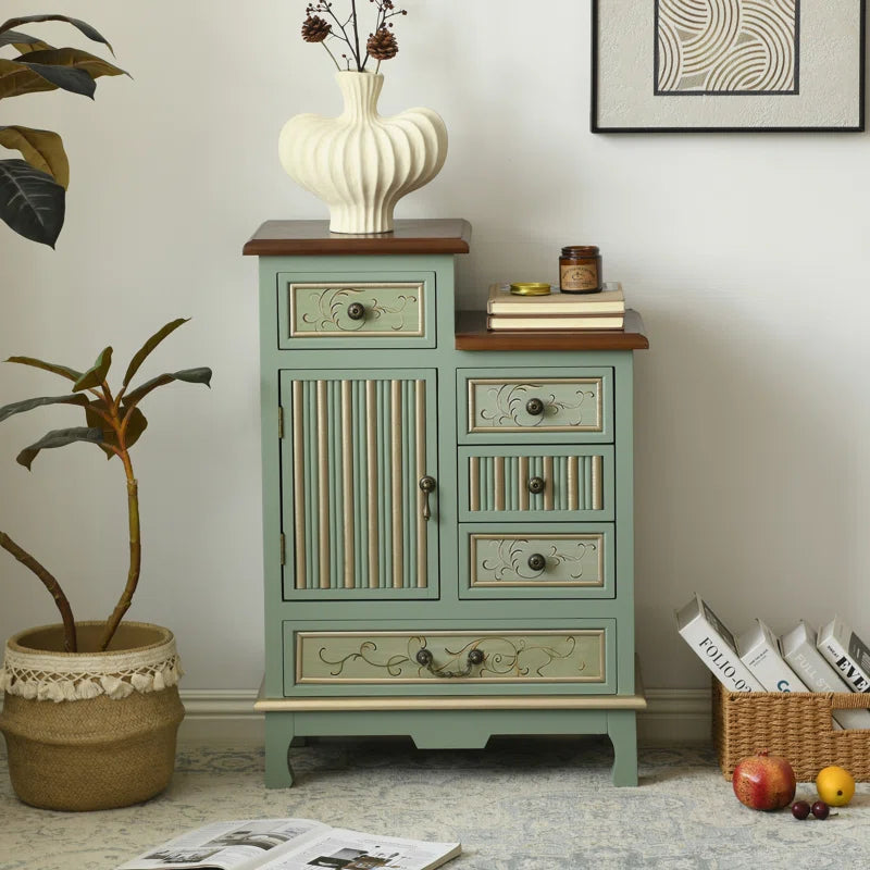 Farmhouse Sage Green Cabinet With Five Drawers Door-4
