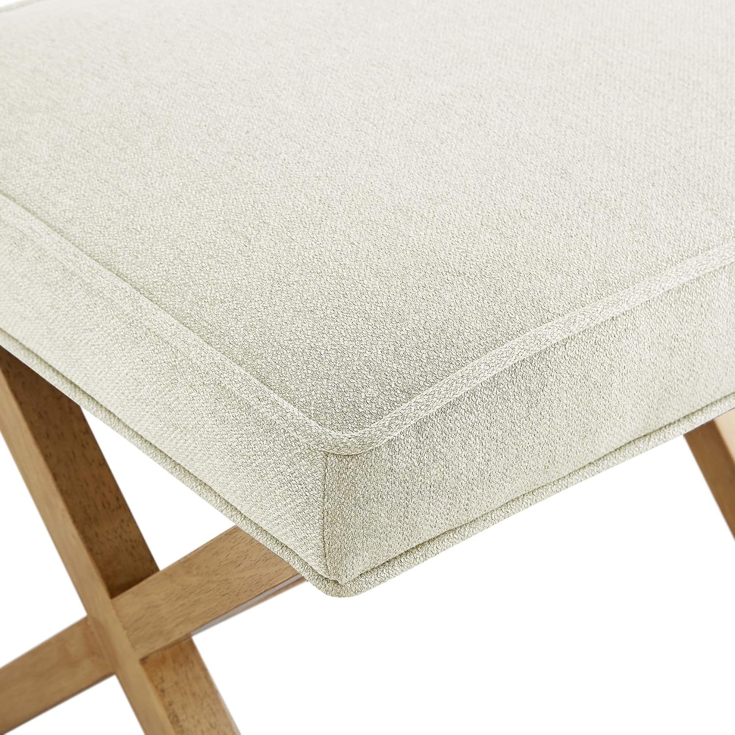 Small Ivory Upholstered Ottoman Footrest With Xframe-4