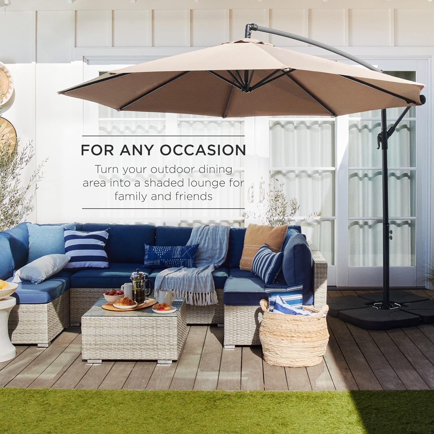 10 Ft Offset Patio Umbrella With Easy Tilt Adjustment And 8 Ribs Polyester Shade For Backyard Poolside-2