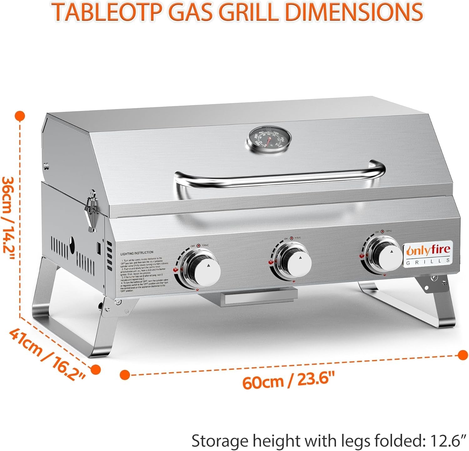 Table top Stainless Steel Propane Grill Foldable Legs