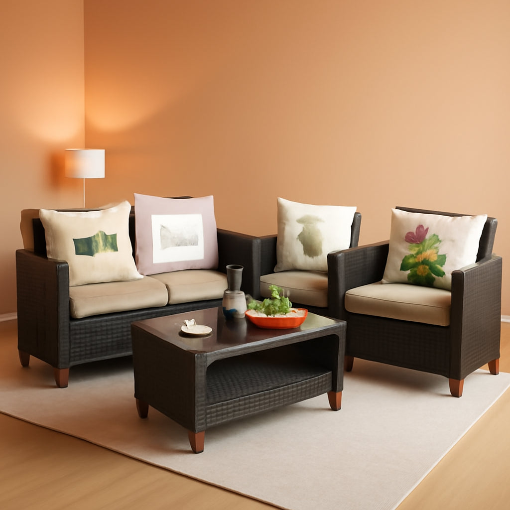 Patio Rattan Furniture Set 4 Piece Beige For Outdoor Use-0