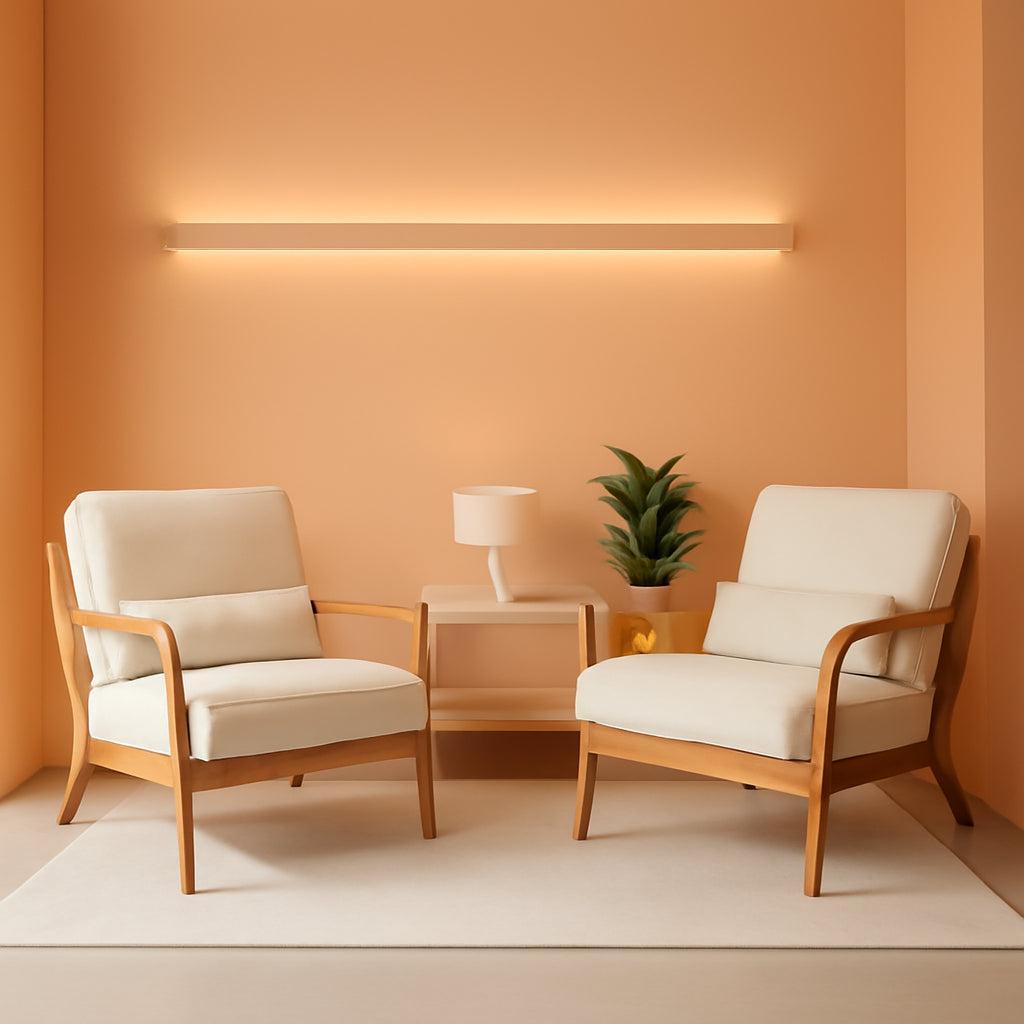 Beige Upholstered Accent Chairs Set 2 Mid Century Modern-0