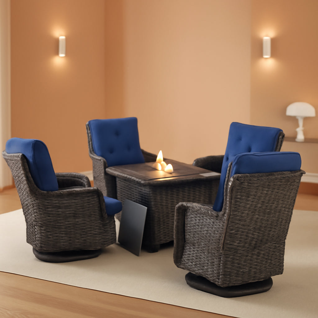 5 Piece Patio Wicker Set With Propane Fire Pit Table-0