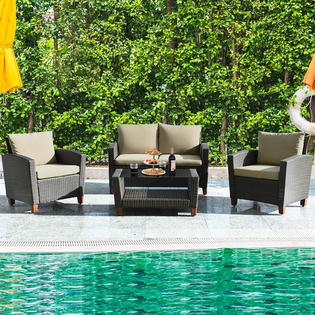 Patio Rattan Furniture Set 4 Piece Beige For Outdoor Use-3