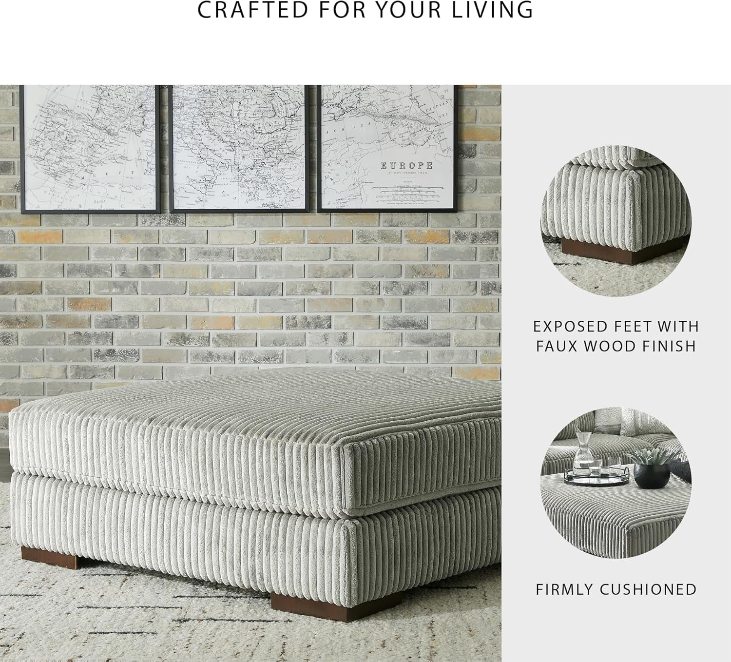 Oversized Tufted Upholstered Ottoman With Light Gray-4