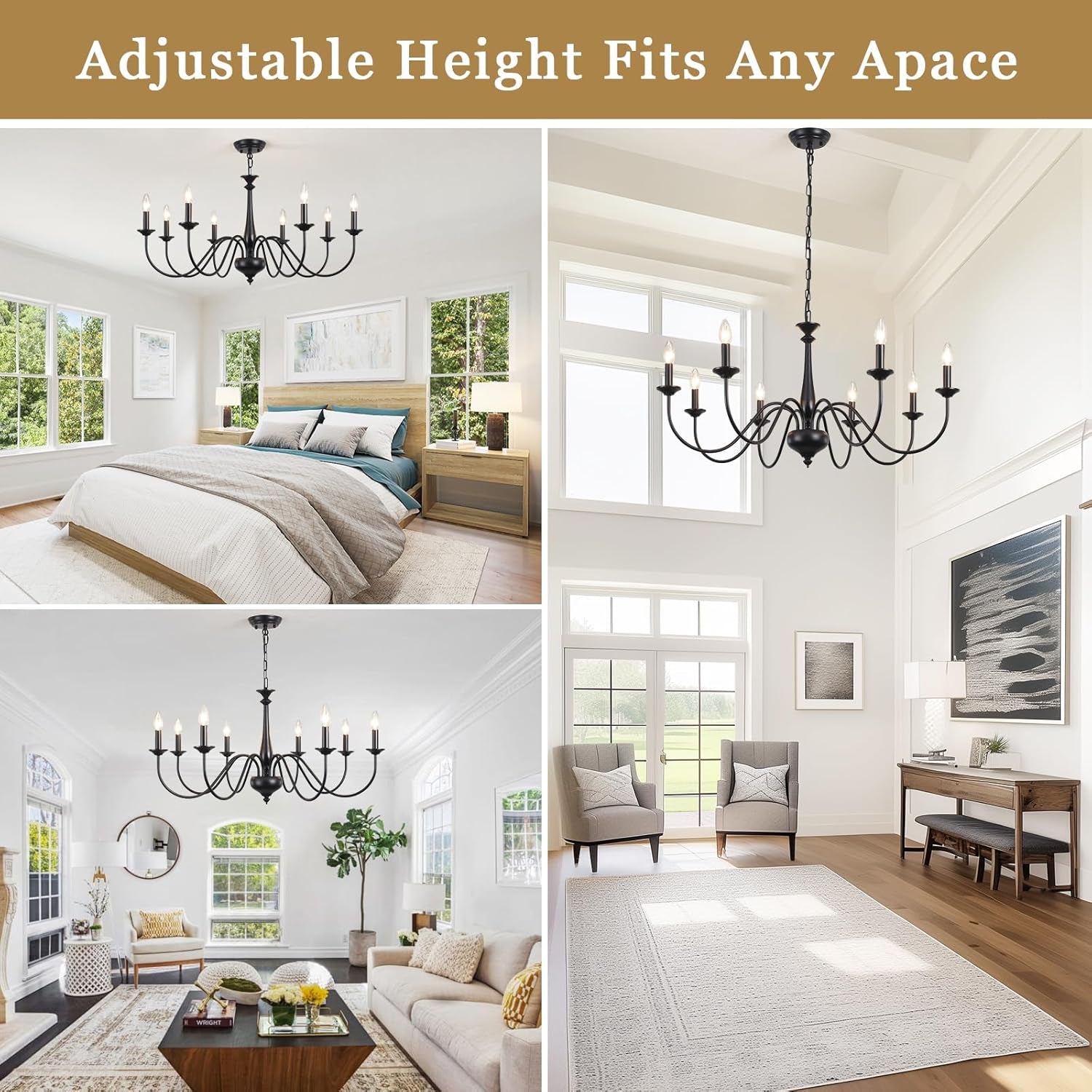 Eight Light Black Farmhouse Chandelier Ceiling Fixture-4