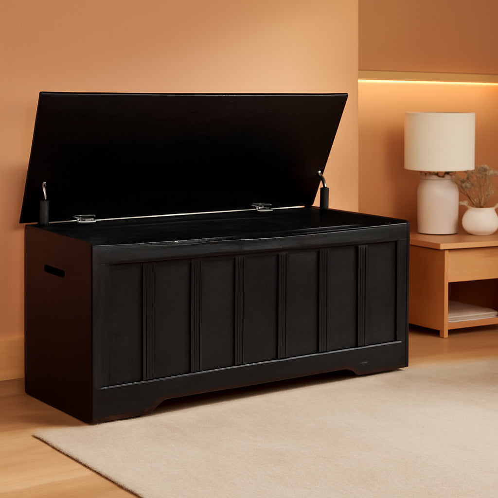 Black 47.2 Inches SolidWood Oversized Storage Bench-0