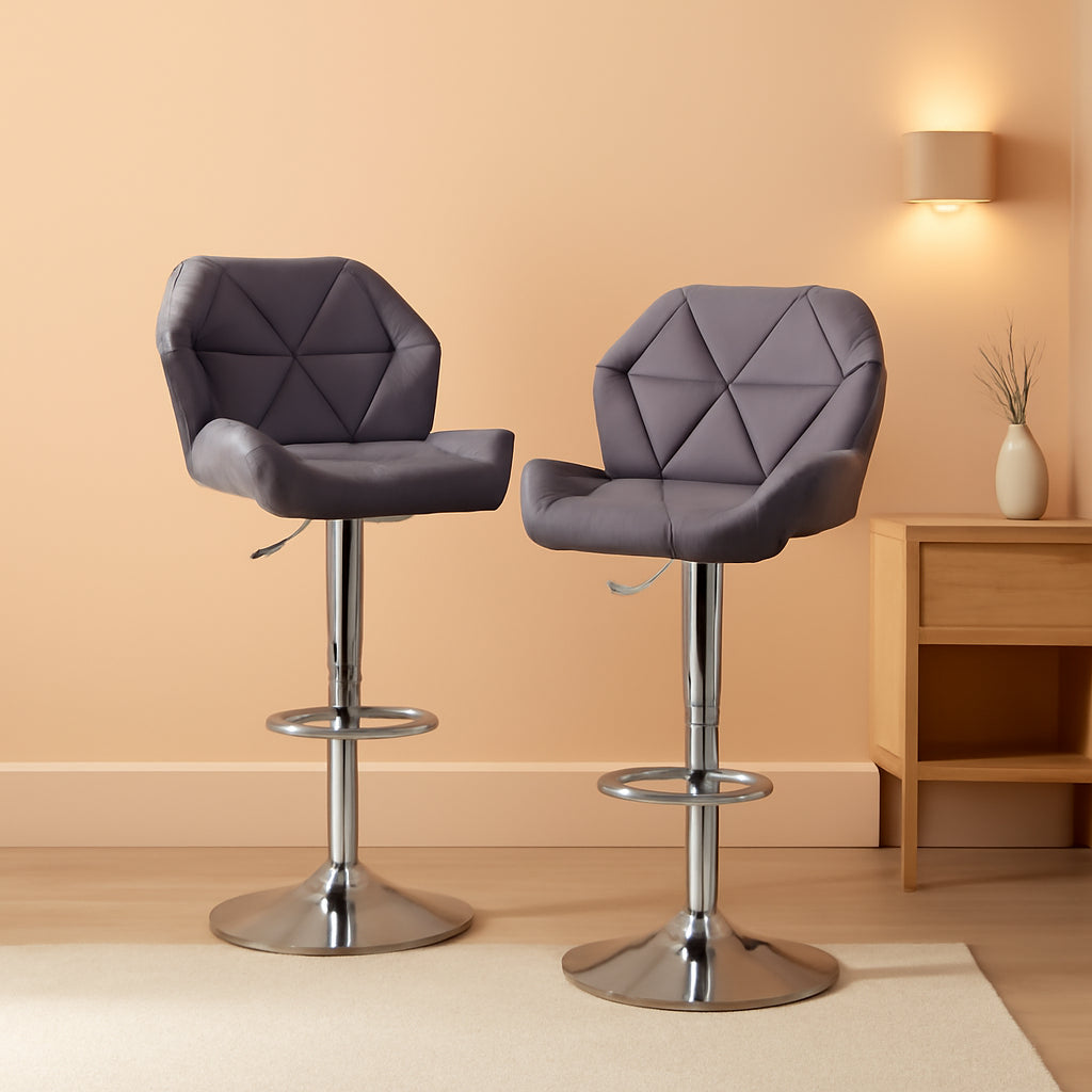 Breni Velvet Diamond Tufted Swivel Adjustable Height Bar Stool Set Of 2 Gray-0