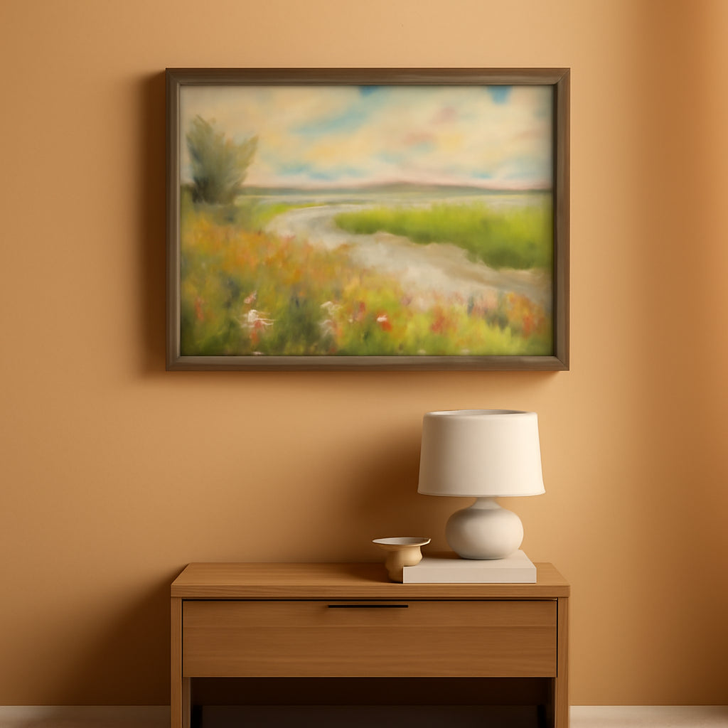 Framed Lakeside Land scape Wall Art work 24x16 Inches-0
