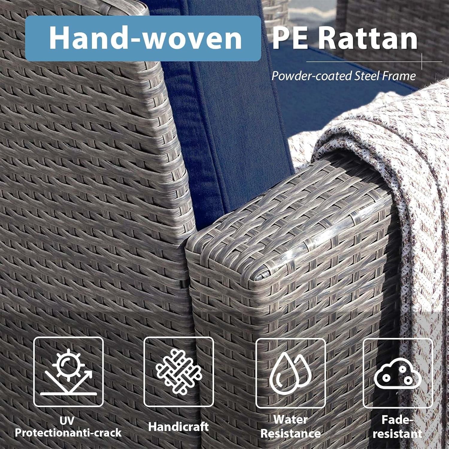 Navy Blue Outdoor Rattan Patio Furniture Set for Gatherings-2