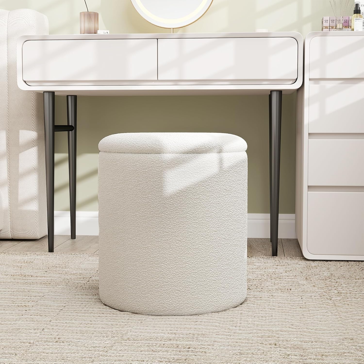 White Storage Ottoman Pouf With Hidden Compartment-4