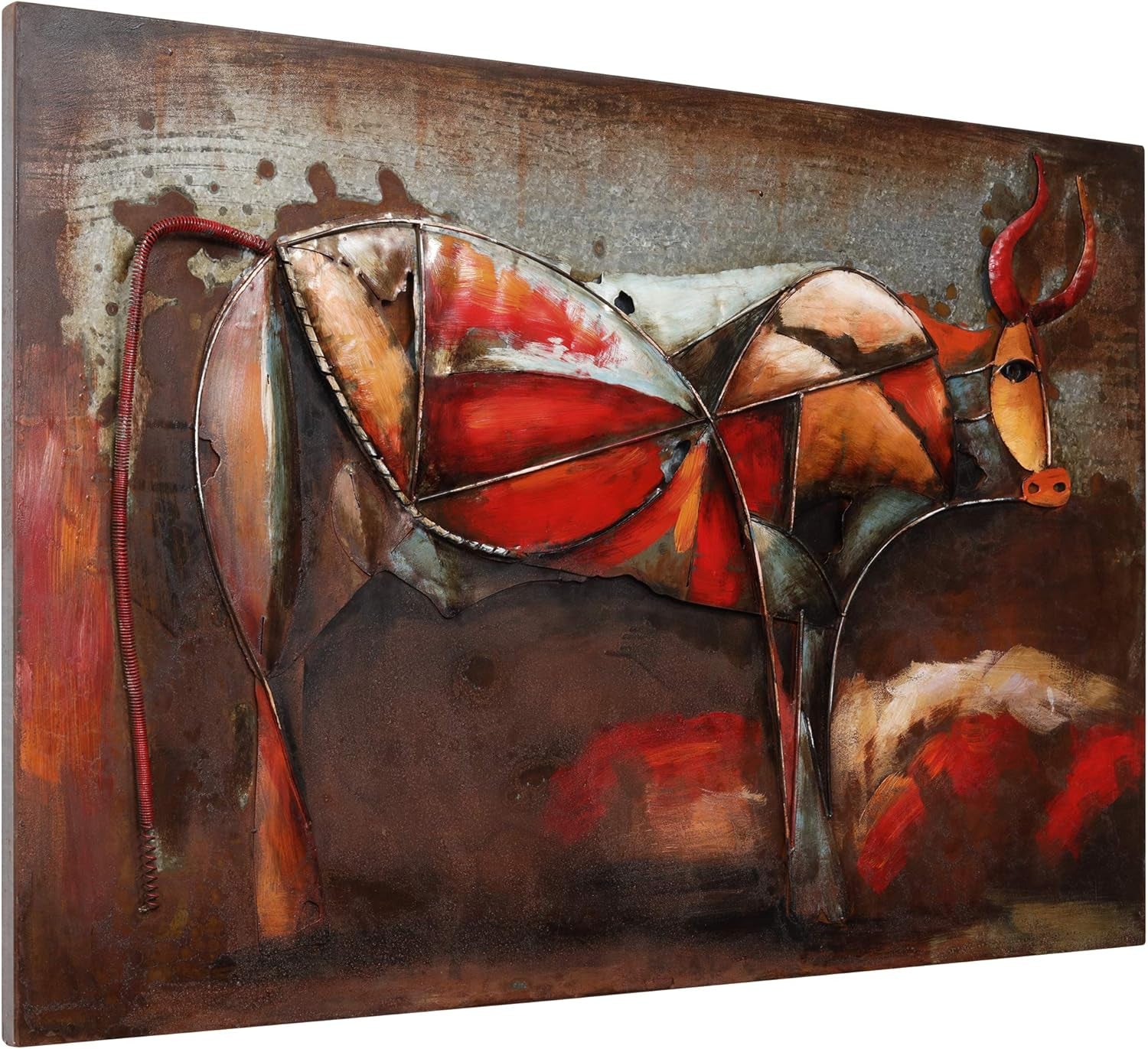 Iron Long hornBull 3D Painted Wall Art 32x48InchesTall-2