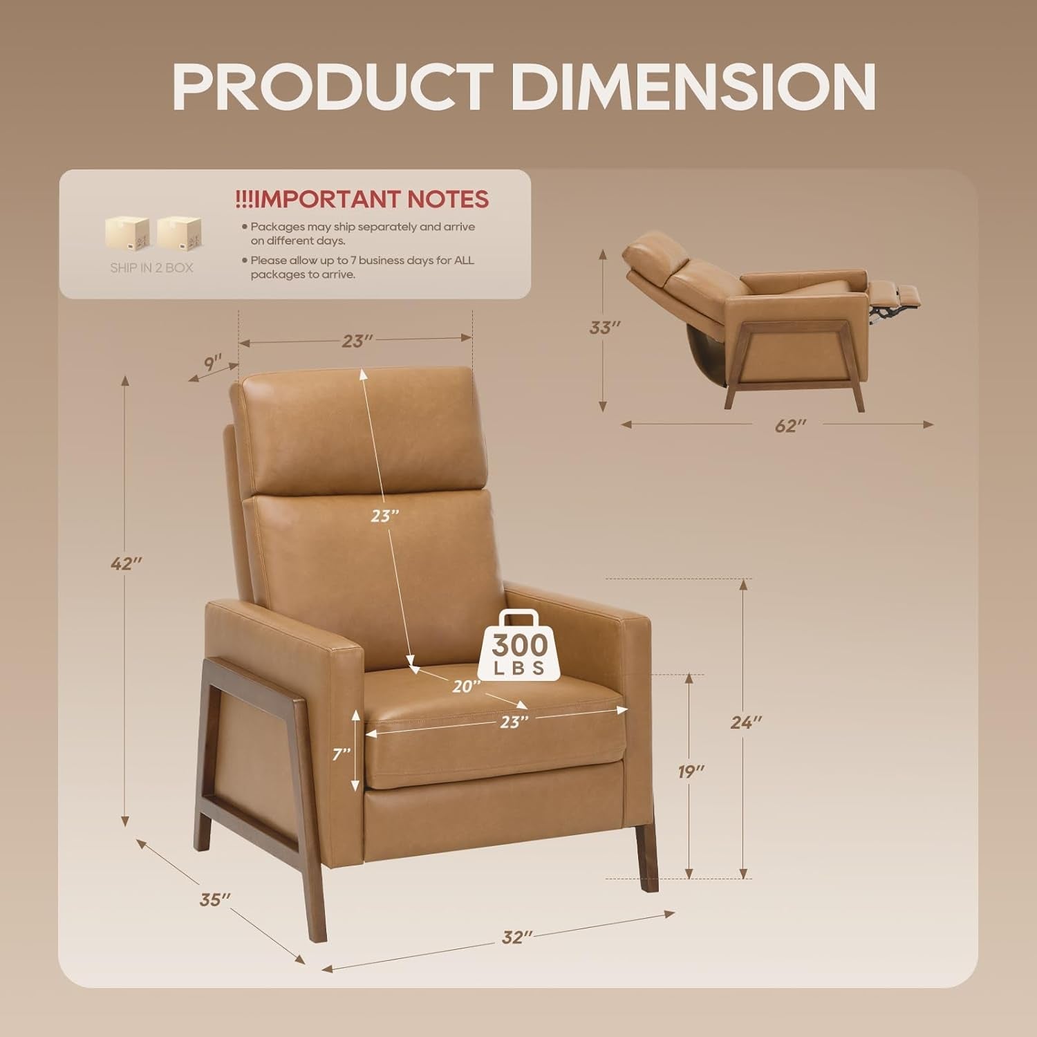 Camel Leather Wingback Recliner Chair With Footrest-1