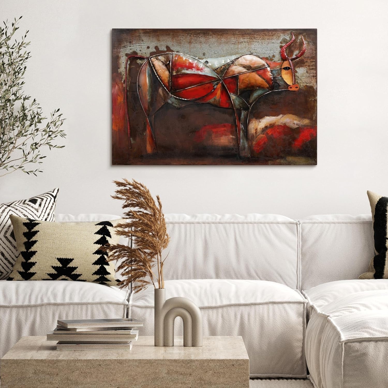 Iron Long hornBull 3D Painted Wall Art 32x48InchesTall-3