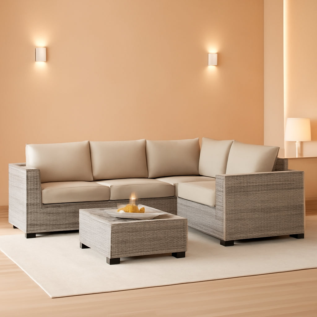 Beige 6 Piece Wicker Patio Sofa Set With Thick Cushions-0