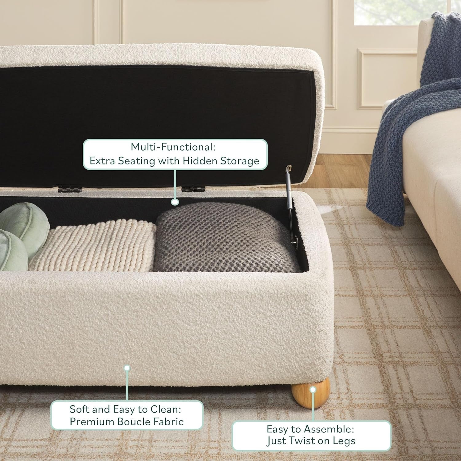 Contemporary Large Ivory Storage Ottoman With Legs-2