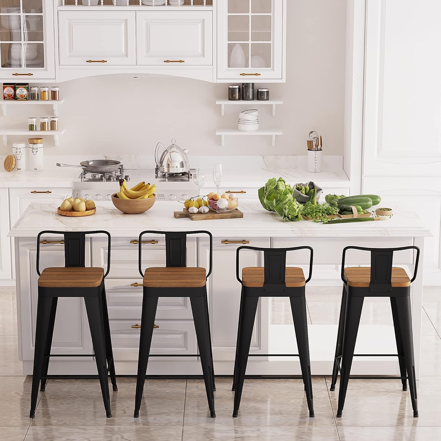 Modern Stackable Metal Bar Stools Set of Four-4