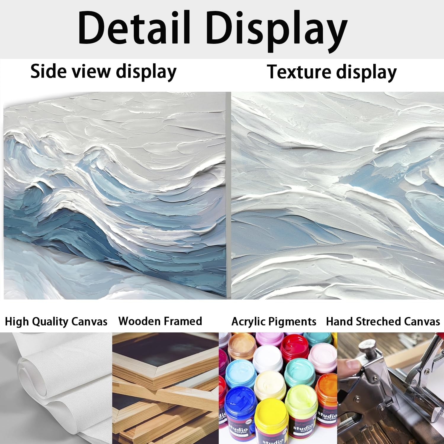 Blue White Abstract Canvas Wall Art 28x57 Inches Large-3