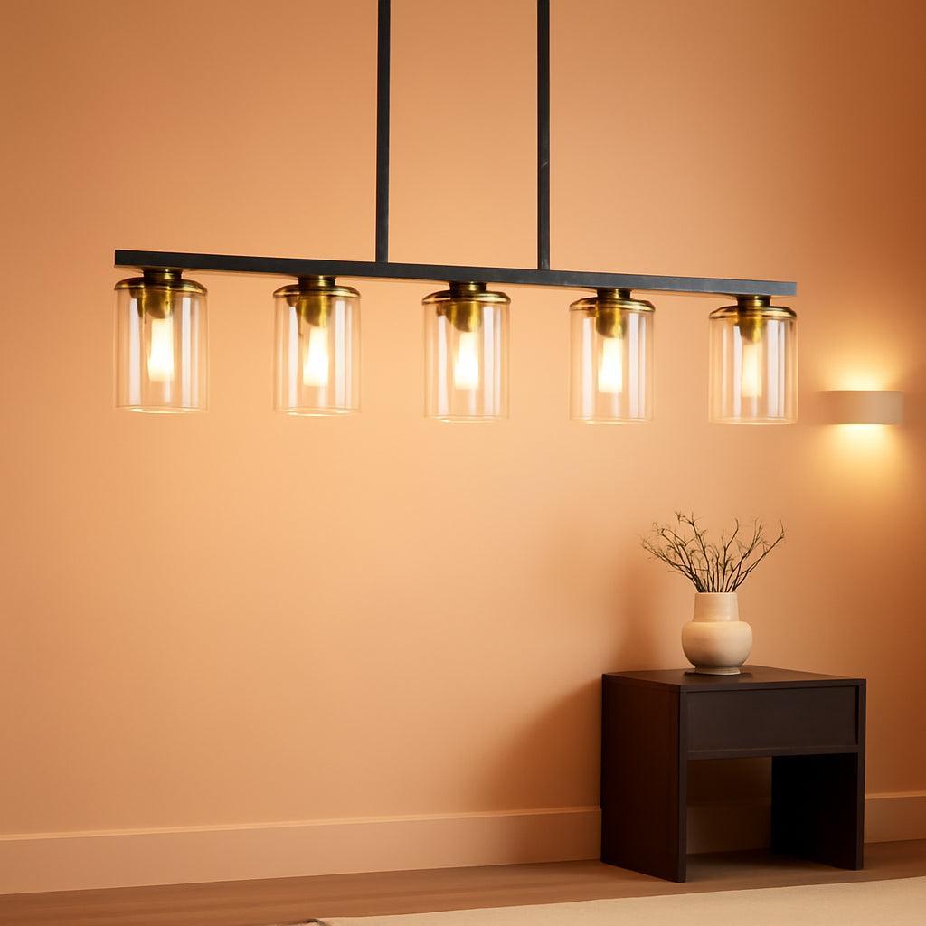 Thirty Six Inch Five Light Kitchen Island Chandelier Glass Shade-0