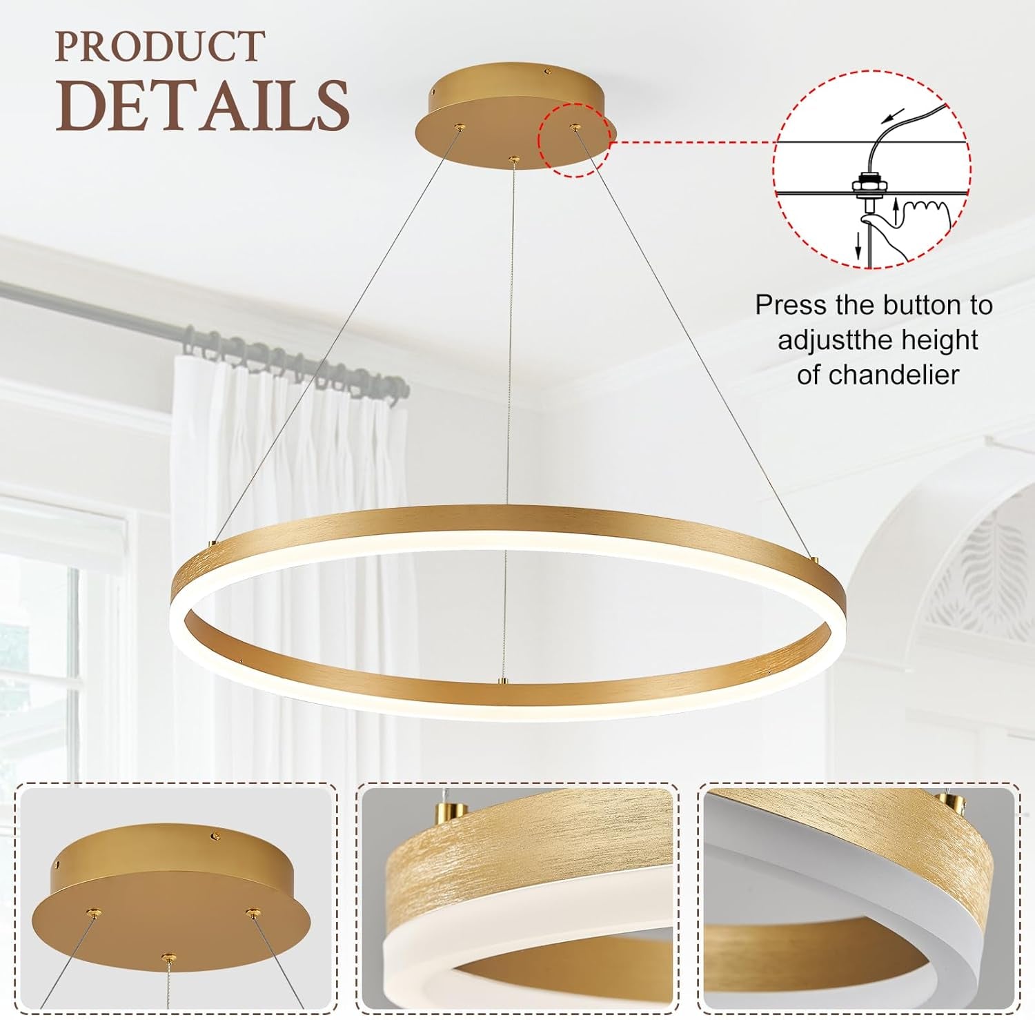Gold Ring LED Dimmable Pendant Light Chandelier 36 W-2
