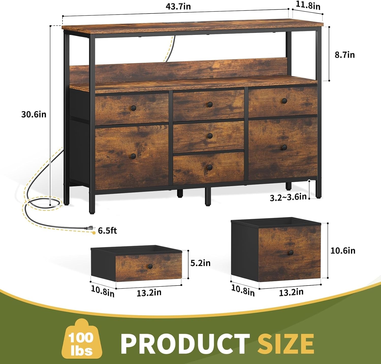 TV Stand Dresser for Bedroom, 7 Fabric Drawers Entertainment Center, LED Dressers with Power Outlets, TV Stands for Living Room with Storage Shelf, TV Console Entertainment Stand up to 50" TV-2