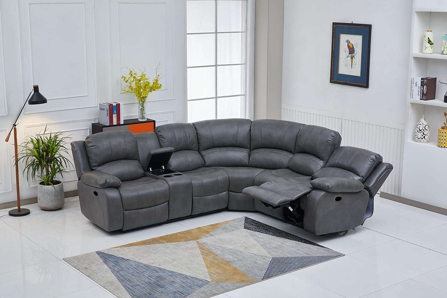 Bonded Leather Sectional Sofa Grey Power Reclining-3