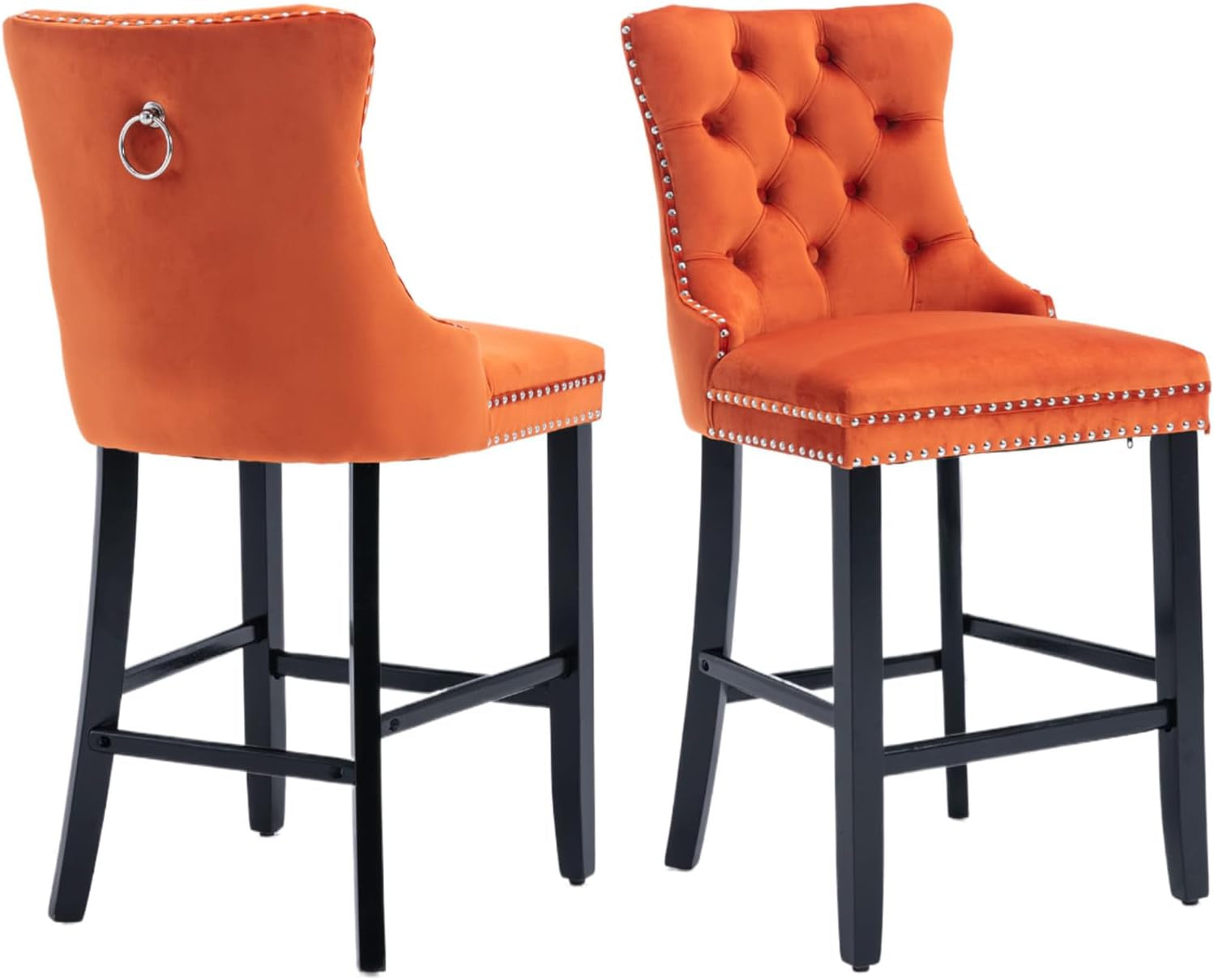 Velvet Upholstered Bar Stools Set Two with Back-0