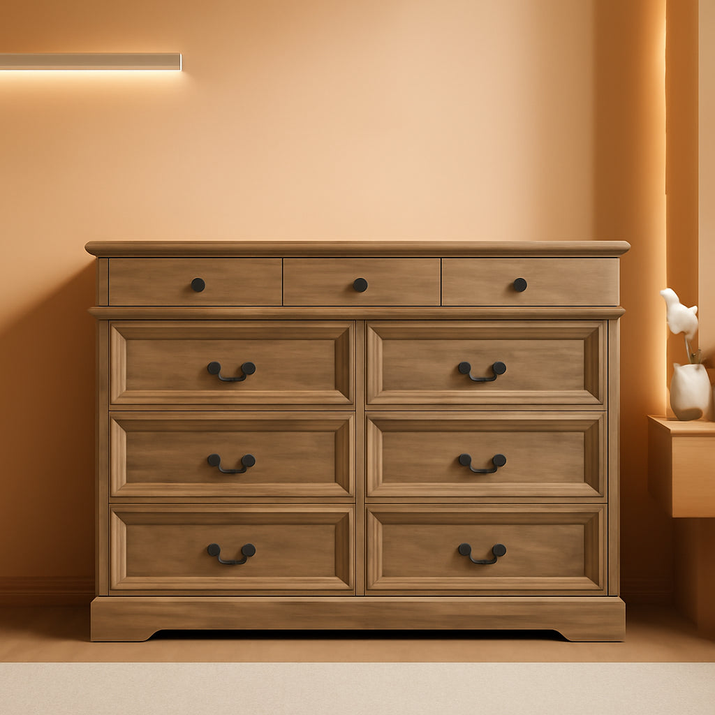 Nine Drawer Wood Dresser For Bedroom FarmhouseFinish-0