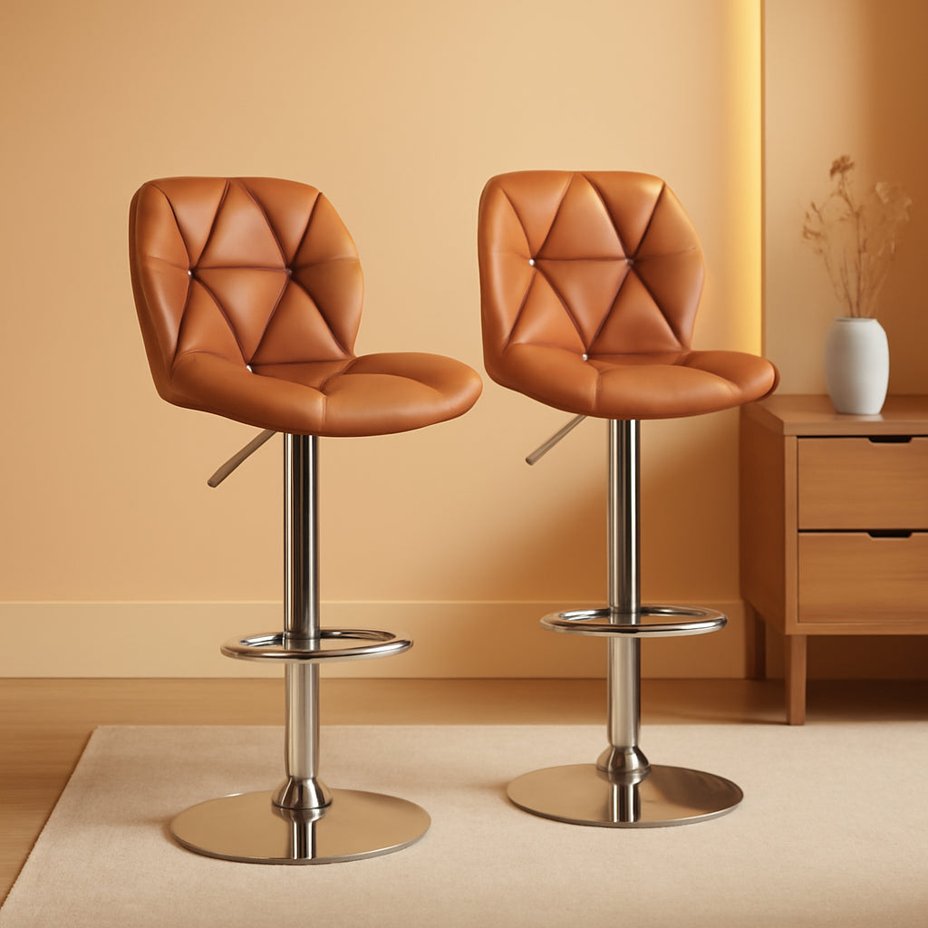 Bar Stools Set Of 2 Adjustable PU Leather Backrest Stools-0