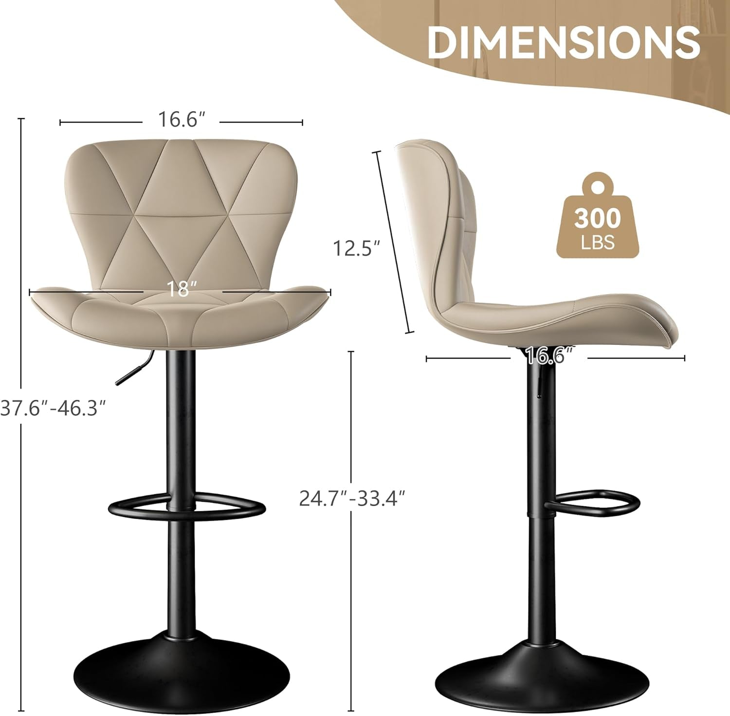 Adjustable Swivel Bar Stools Set of 2 in Khaki Finish-4