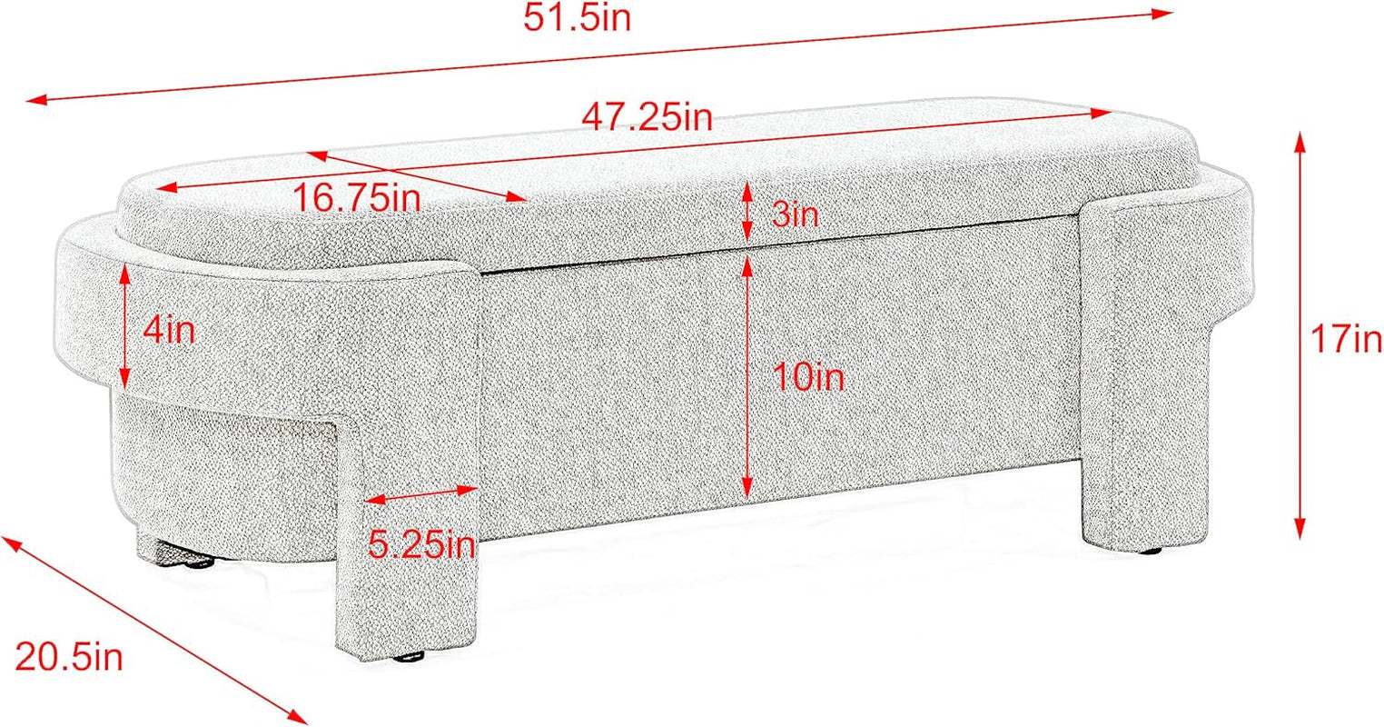 Beige Linen Upholstered Storage Ottoman With Hinges-1