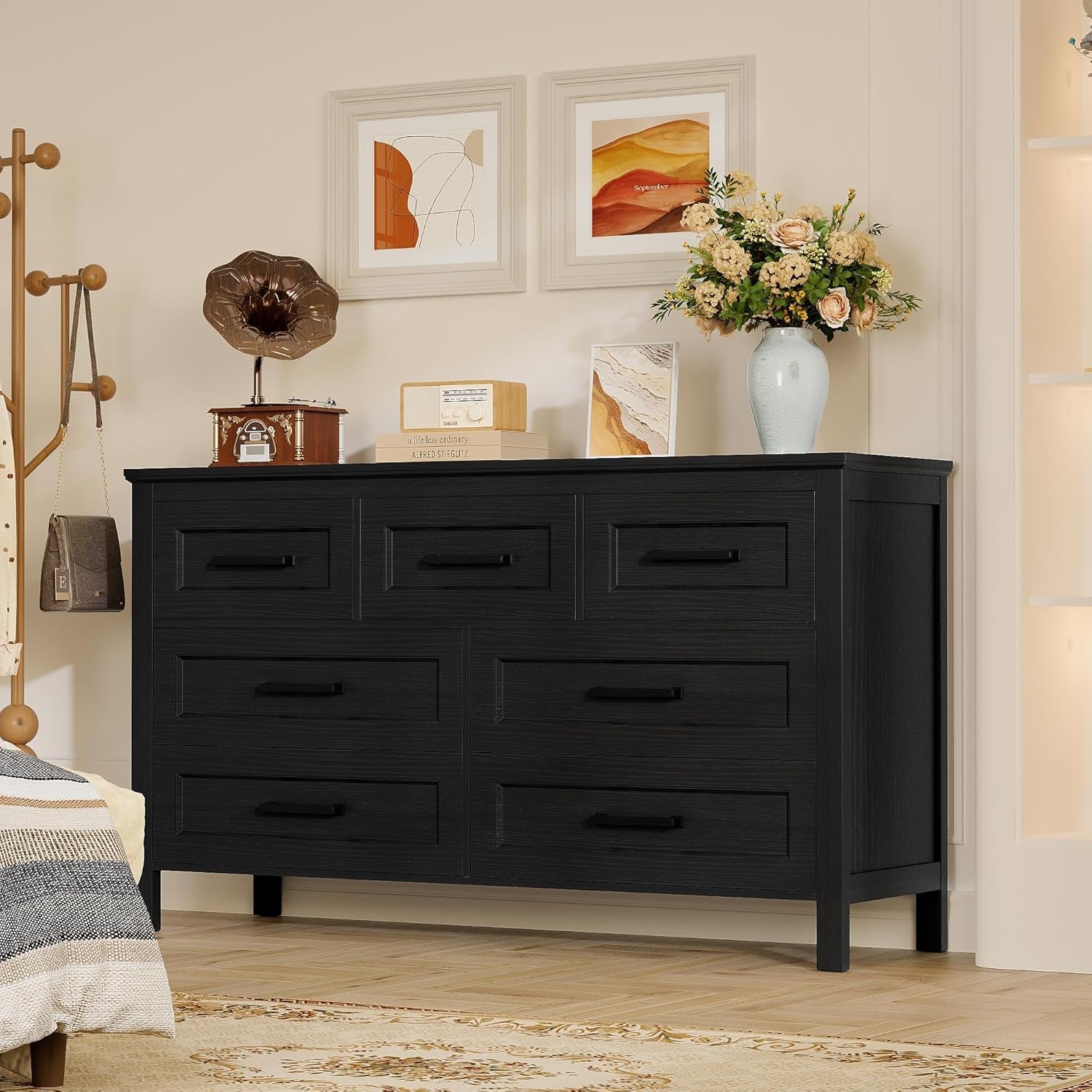 Black Seven Drawer Dresser For Bedroom Organization-1