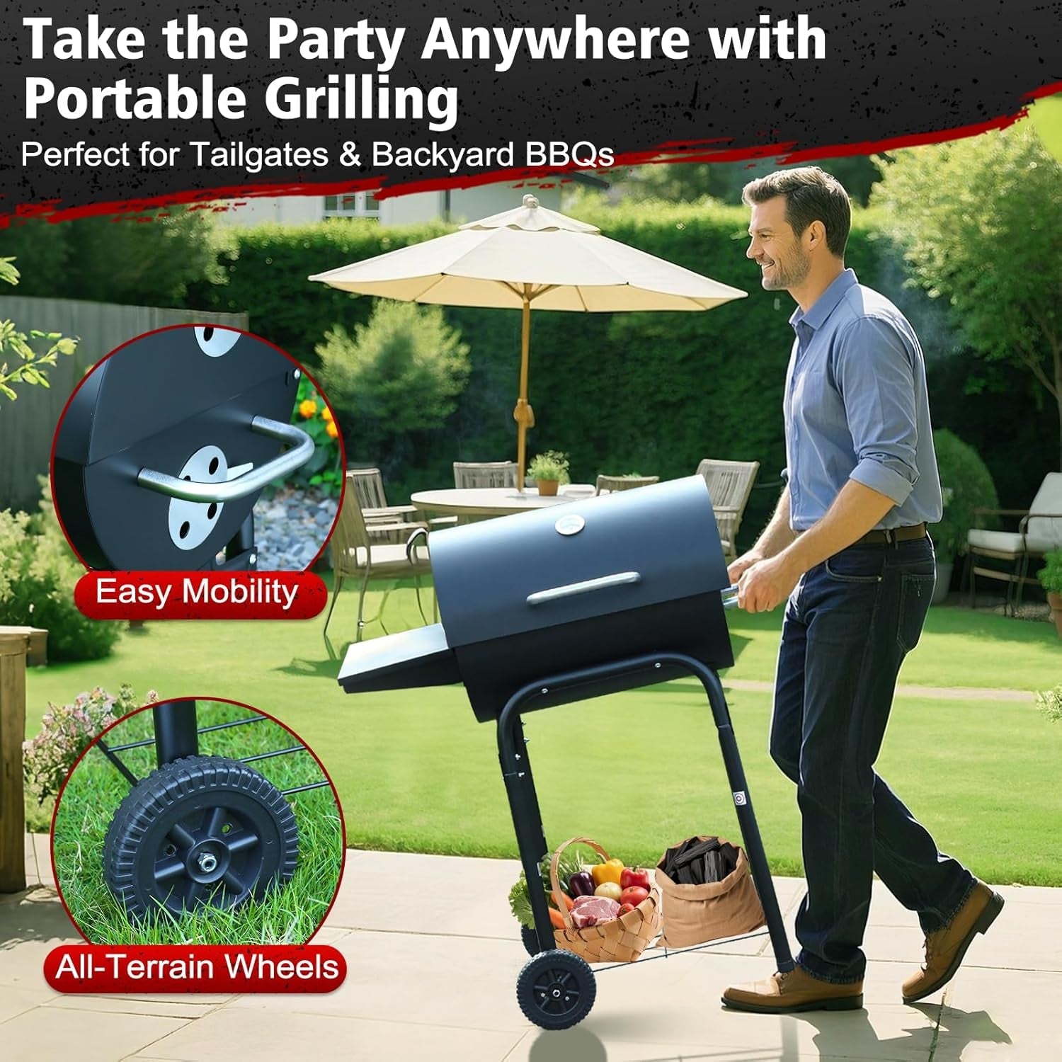 Extra Large Portable Charcoal Grill With Side Table