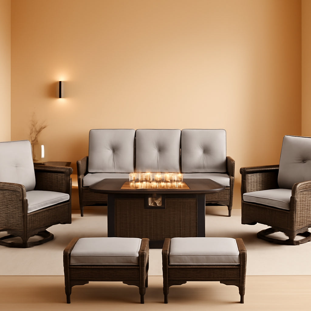 8 Piece Patio Furniture Set With 50000 BTU Fire Pit-0