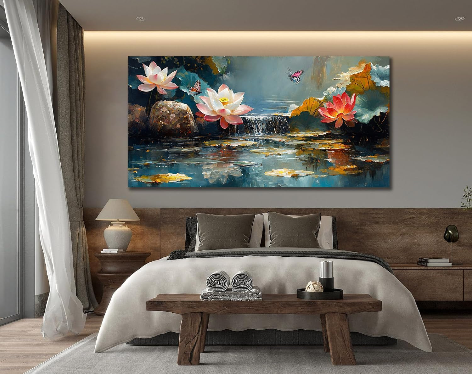 Lotus Canvas Wall Art 58x29 Vibrant Landscape Textured-2