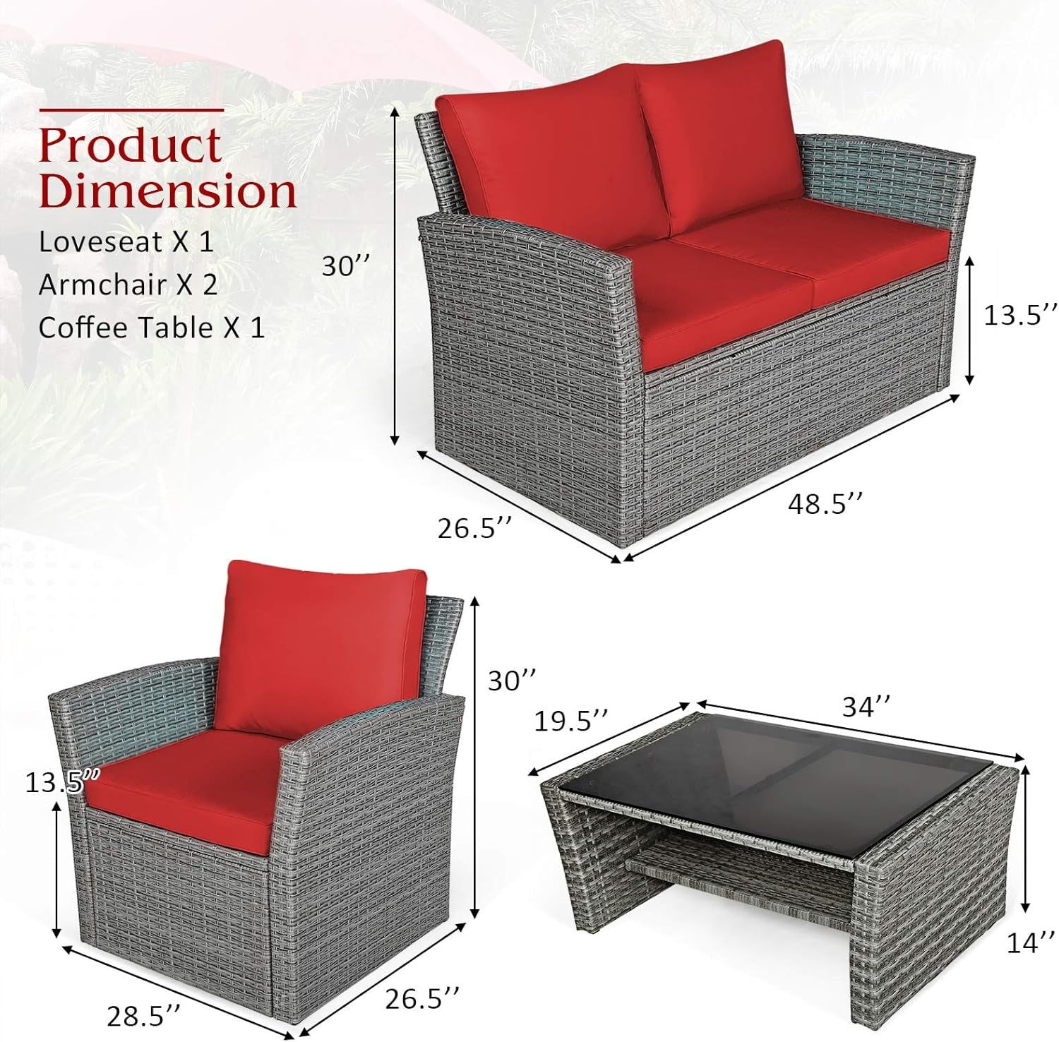 4 Piece All Weather Patio Furniture Set With Cushions And Glass Table-3
