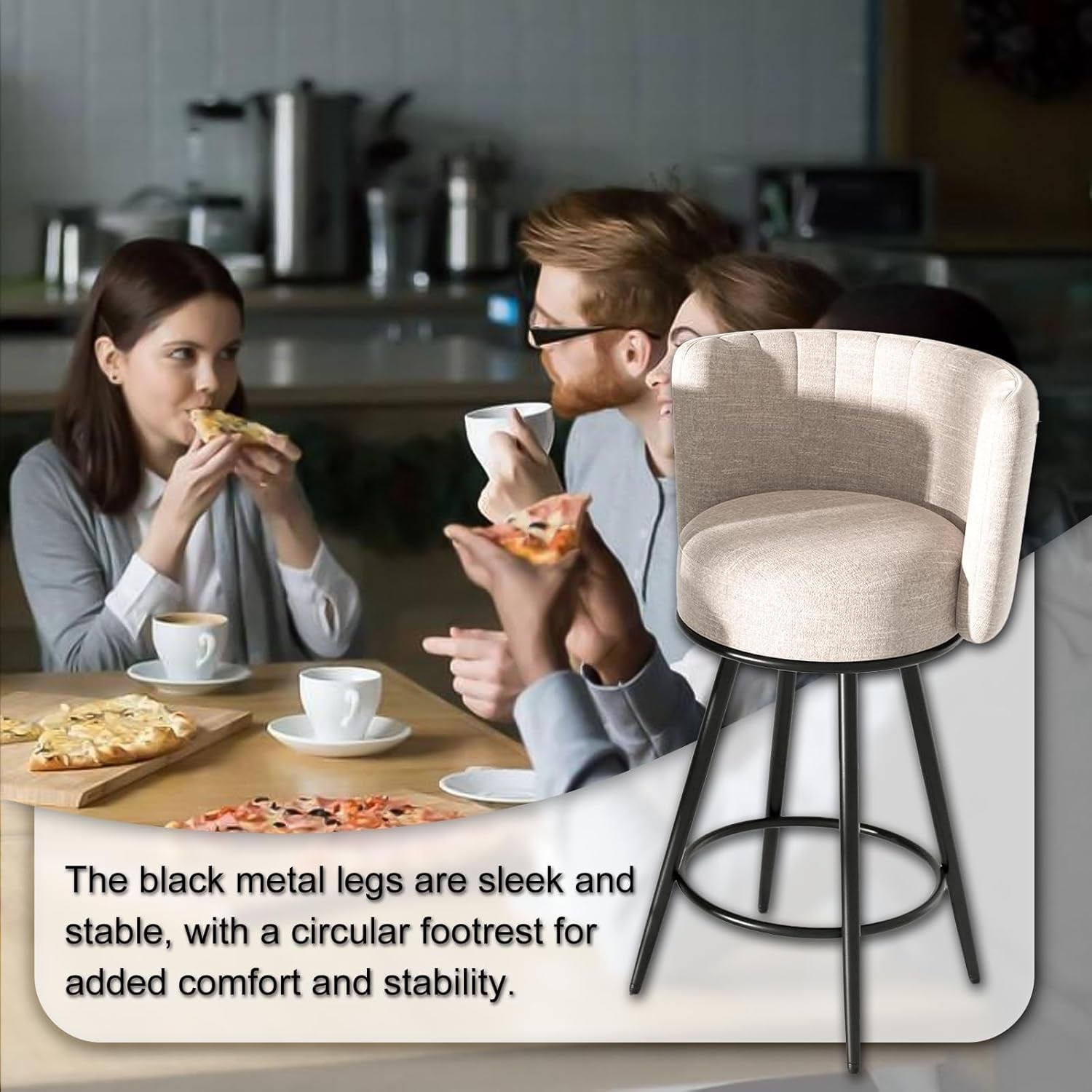 Stylish Swivel Bar Stools Set of Two Beige-4