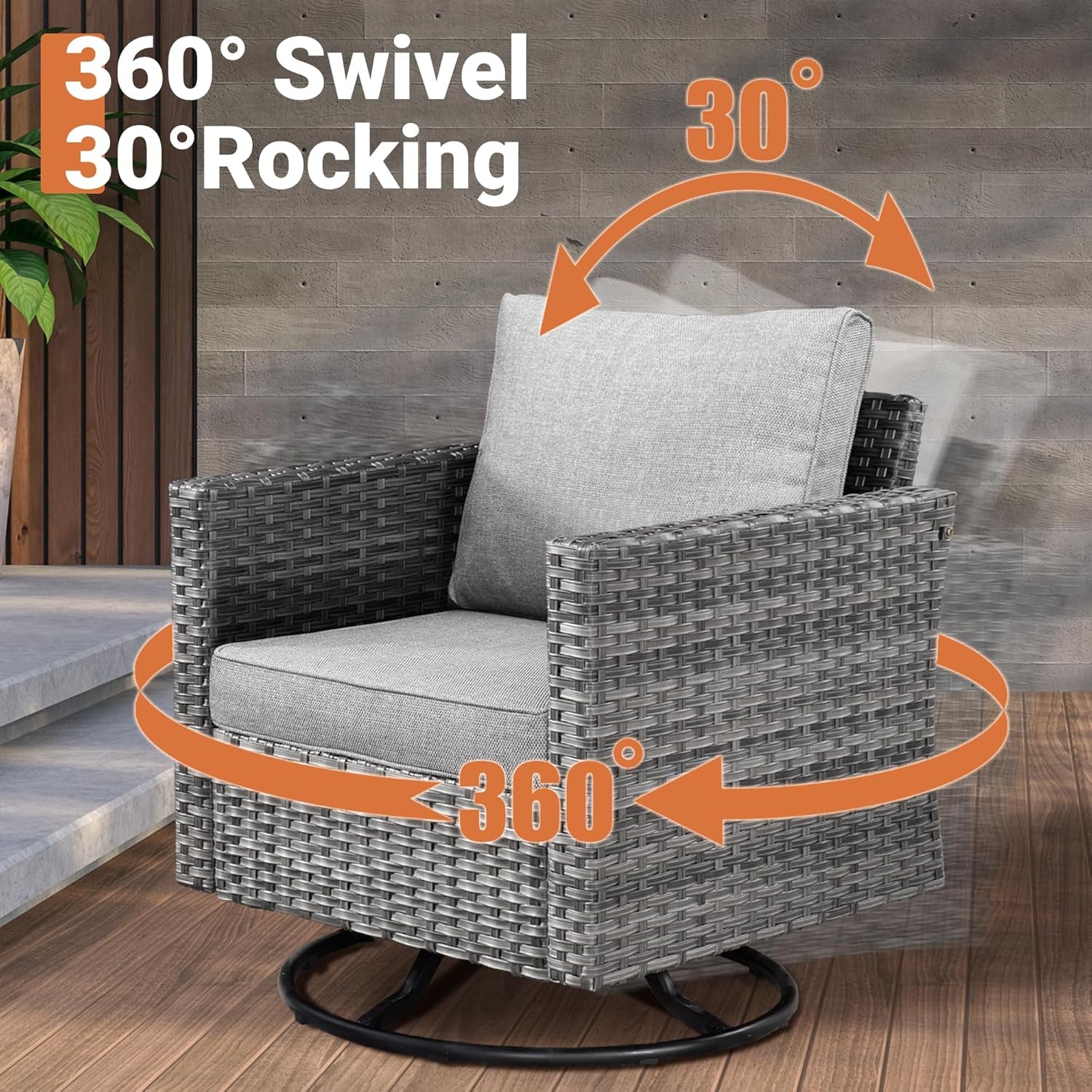 11 Piece Outdoor Patio Furniture Set With Fire Pit Table Dark Grey Wicker Sectional And Swivel Chairs-3